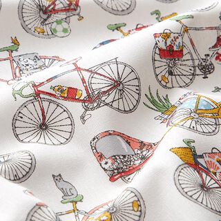 Baumwollstoff Cretonne Retrofahrräder – wollweiss, 