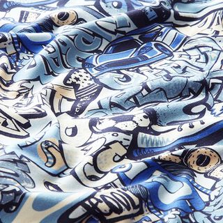 French Terry Sommersweat Graffiti-Monster – hellblau, 