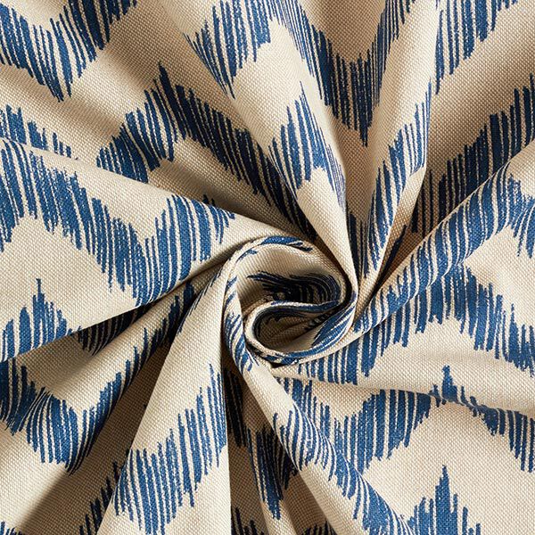 Dekostoff Halbpanama Zacken – natur/marineblau | Reststück 100cm