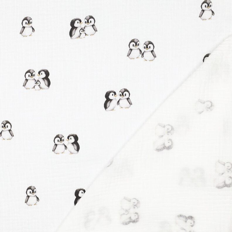 GOTS Musselin/ Doppel-Krinkel Gewebe Pinguine Digitaldruck | Poppy Fabrics – elfenbein/anthrazit,  image number 4