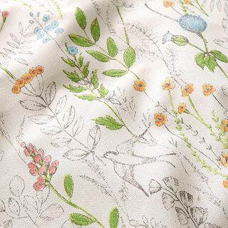 Dekostoff Halbpanama gezeichnete Wildblumen – weiss/rosa, 