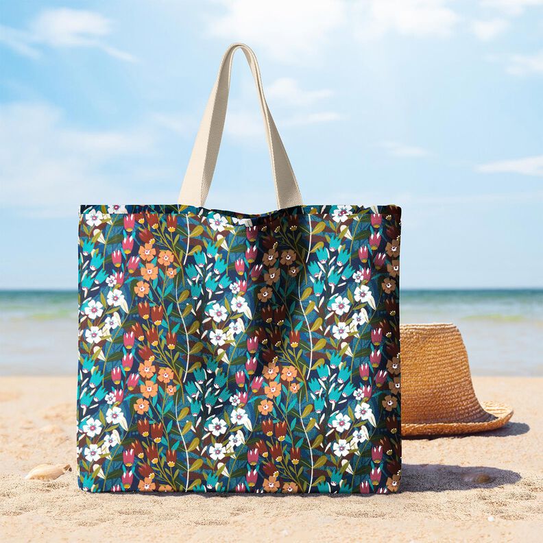 Beschichtete Baumwolle Blumen-Mix &ndash; petrol/burgunder,  image number 5