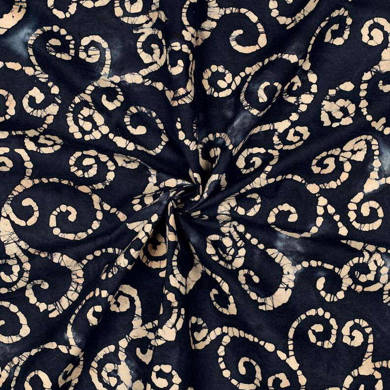 Baumwollstoff Batik-Kringel – schwarzblau/sand,  image number 3