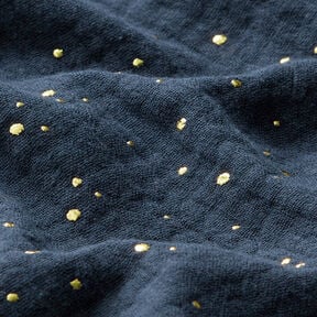 Baumwoll Musselin verstreute Goldtupfen – marineblau/gold | Reststück 90cm, 