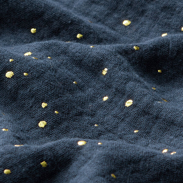 Baumwoll Musselin verstreute Goldtupfen – marineblau/gold | Reststück 50cm
