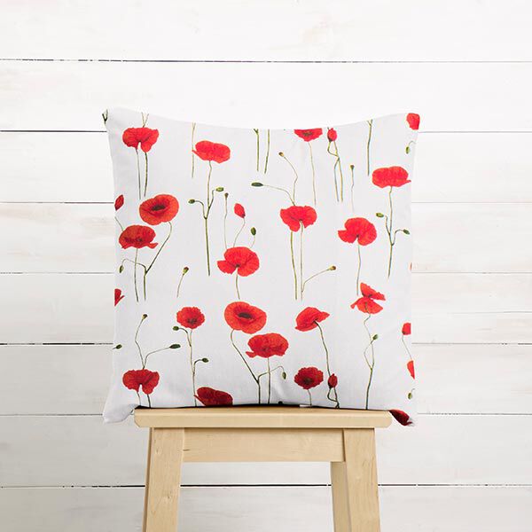 Dekostoff Halbpanama Mohn – weiss/rot,  image number 7