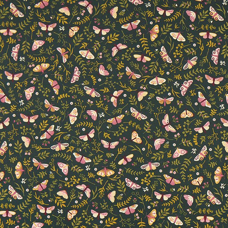Dekostoff Halbpanama Schmetterlinge – dunkelgrün/khaki,  image number 1