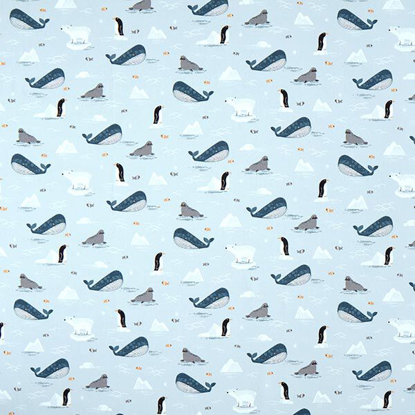 Dekostoff Halbpanama Tiere im Eis – babyblau/weiss,  image number 1