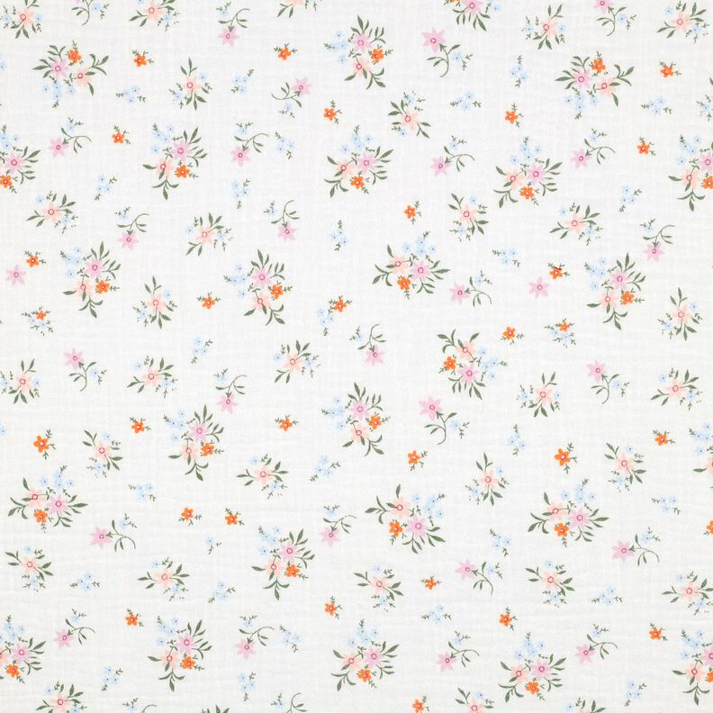GOTS Musselin/ Doppel-Krinkel Gewebe süße Blümchen  | Poppy Fabrics – elfenbein/orange,  image number 1