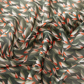 Crêpe Chiffon Blättermuster – schwarz/schilf, 