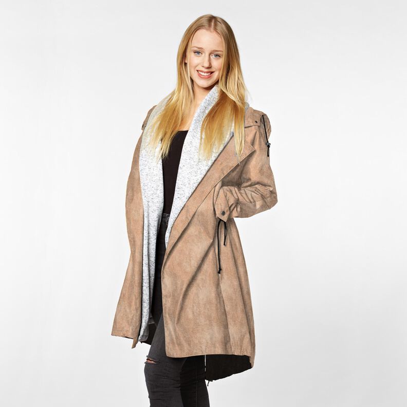 Mantelstoff mit Fellabseite und Goldschimmer – cashew/roségold metallic,  image number 4