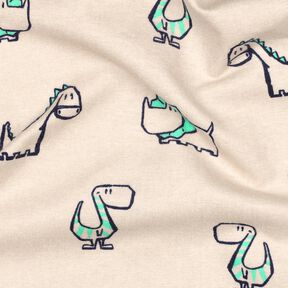 Baumwollflanell freche Dinos | Poppy Fabrics – natur/smaragdgrün, 