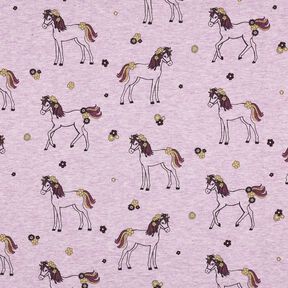 Baumwolljersey Glitzer-Blumenpferd | Poppy Fabrics – pastellviolett/gold, 