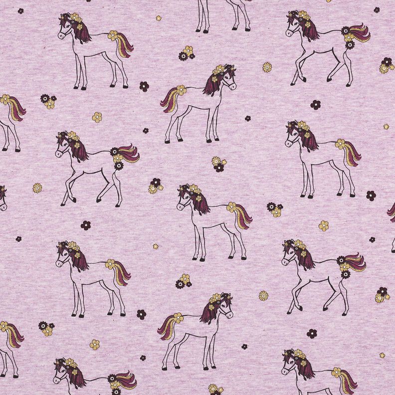 Baumwolljersey Glitzer-Blumenpferd | Poppy Fabrics – pastellviolett/gold, image number 1