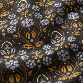 Baumwollstoff Cretonne rankende Blümchen – schwarz/currygelb, 