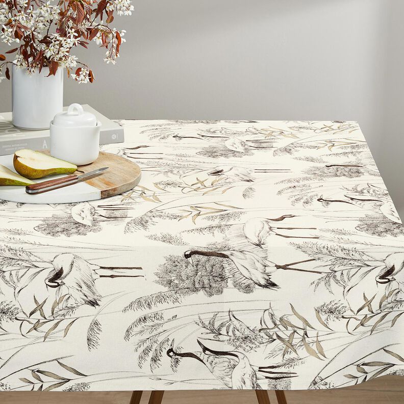 Dekostoff Halbpanama Kraniche &ndash; natur/schwarz,  image number 6