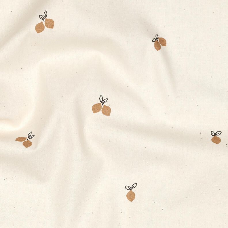 GOTS Baumwollpopeline kleine Zitronen | Poppy Fabrics – natur/rehbraun, image number 2