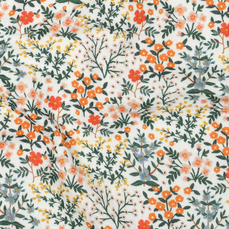 Musselin/ Doppel-Krinkel Gewebe Blumenwiese Digitaldruck | Poppy Fabrics – wollweiss/pfirsichorange,  image number 2