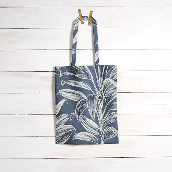 Dekostoff Canvas Exotische Blätterskizzen – stahlblau | Reststück 50cm