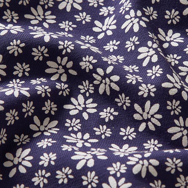 Baumwolljersey kleine Margeriten – marineblau