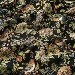 Dekostoff Gobelin Blüten und Vögel – schwarz/grün, 