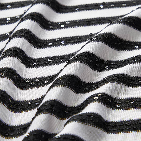 Feinstrick Pailletten Streifen – schwarz/wollweiss, image number 3