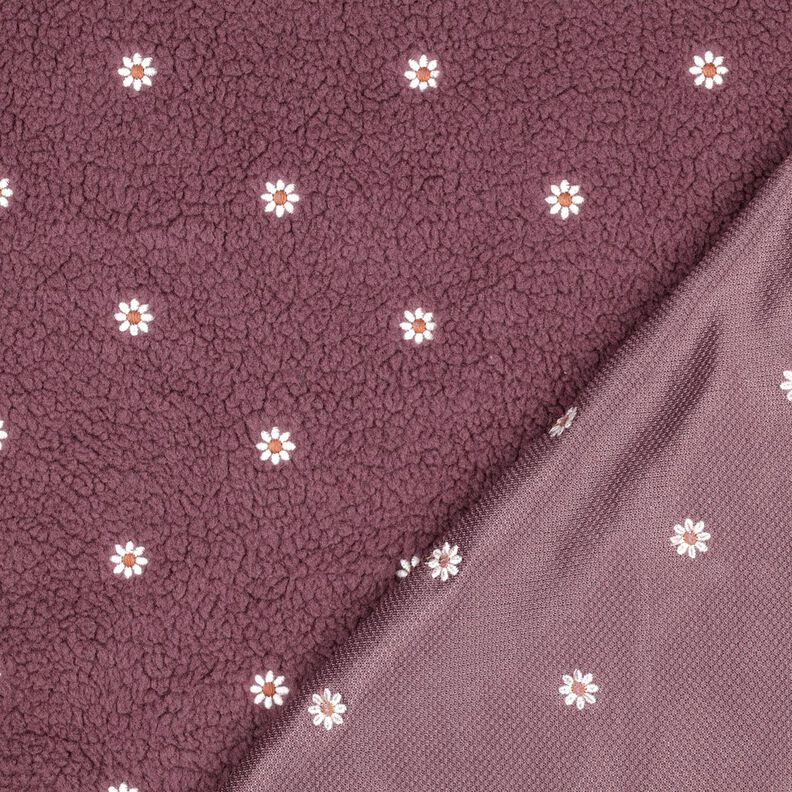 Teddyplüsch bestickte Blümchen | Poppy Fabrics – dunkelaltrosa,  image number 4