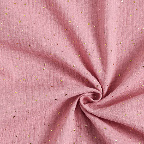 Baumwoll Musselin verstreute Goldtupfen – rosa/gold | Reststück 50cm
