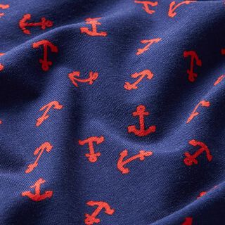 Baumwolljersey kleine Anker – marineblau/feuerrot, 
