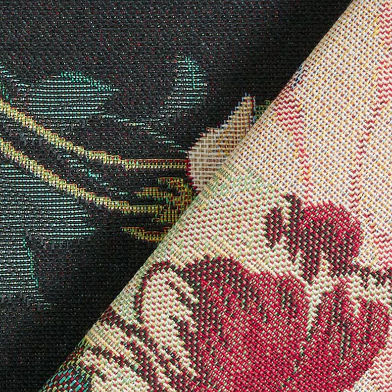 Dekostoff Gobelin Blumen-Bouquet – schwarz/karminrot,  image number 4