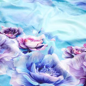 Baumwolljersey Summertime Blossoms | Glitzerpüppi  – himmelblau/lavendel, 