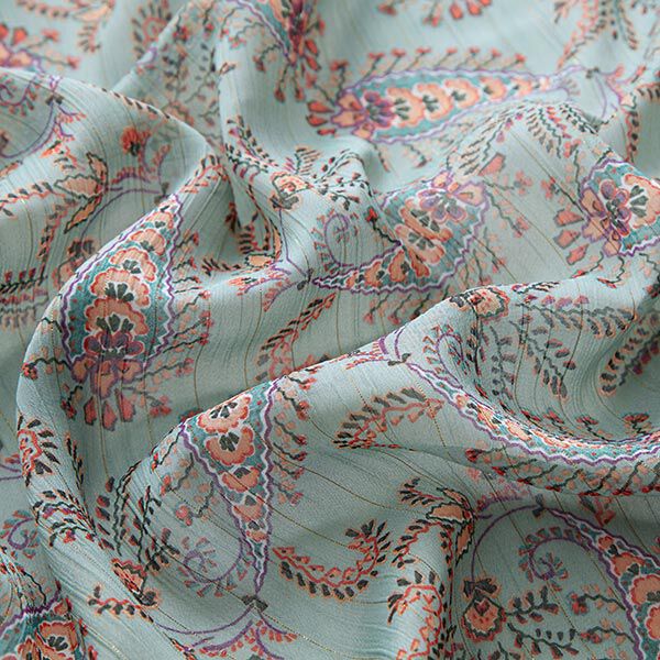Crêpe Chiffon mit Glanz-Streifen Zweige – schilf | Reststück 50cm