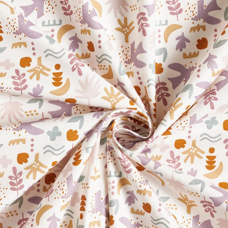 Baumwollstoff Cretonne abstrakte Vögel – wollweiss/pastellviolett,  image number 3