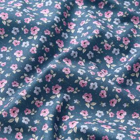 Baumwollstoff Popeline feine Blüten – blau/pastellviolett, 