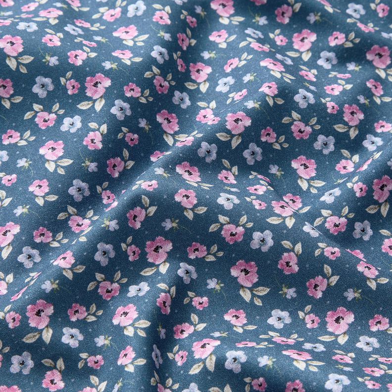 Baumwollstoff Popeline feine Blüten – blau/pastellviolett,  image number 2