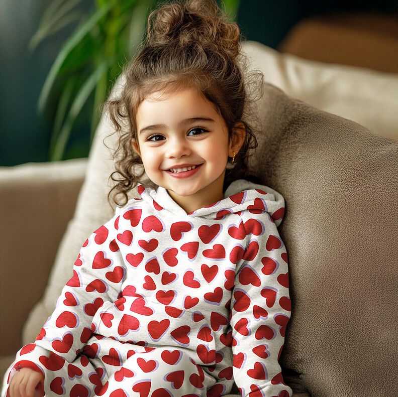 Sweatshirt angeraut Herzen | Poppy Fabrics – natur/rot,  image number 5