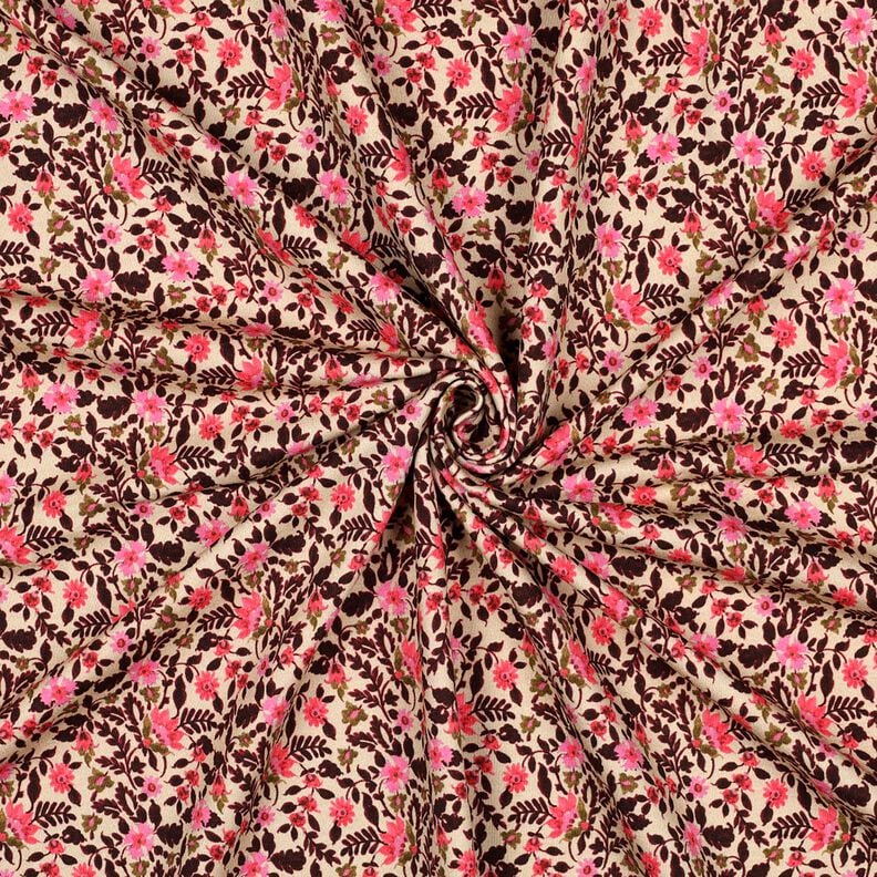 French Terry Sommersweat kleine Blumen Digitaldruck – cashew/intensiv pink, image number 3
