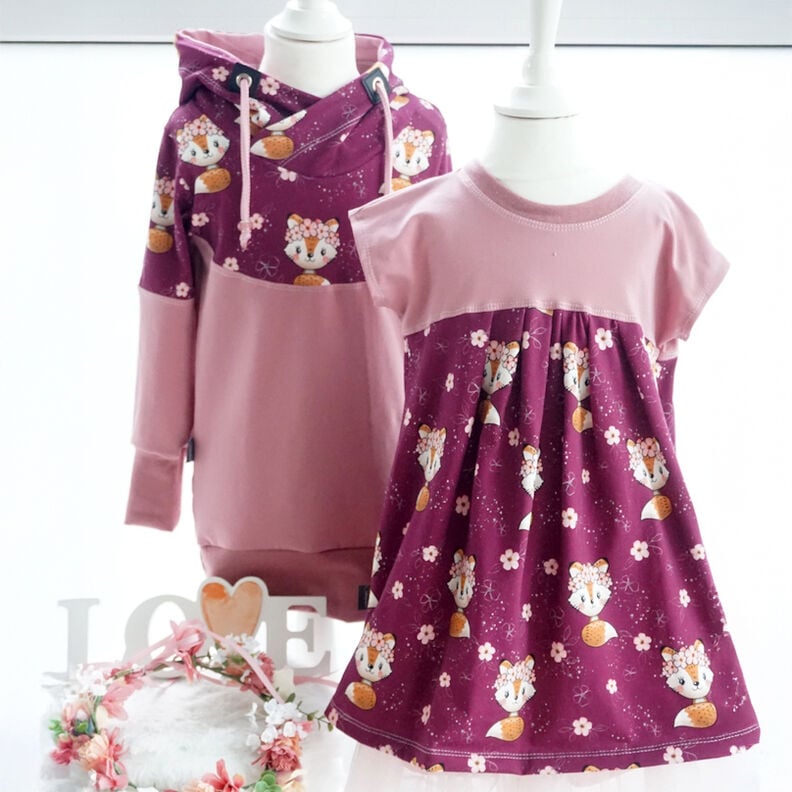 Baumwolljersey Fuchs mit Blumen | Glitzerpüppi – traube/pfirsichorange, image number 5