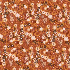 Baumwollpopeline geometrische Blumen – currygelb/dunkelbraun, 