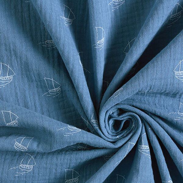 Musselin/ Doppel-Krinkel Gewebe Bötchen – jeansblau, image number 3