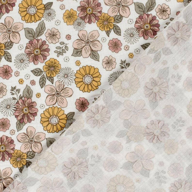 Musselin/ Doppel-Krinkel Gewebe Retro Blumen – weiss, image number 4