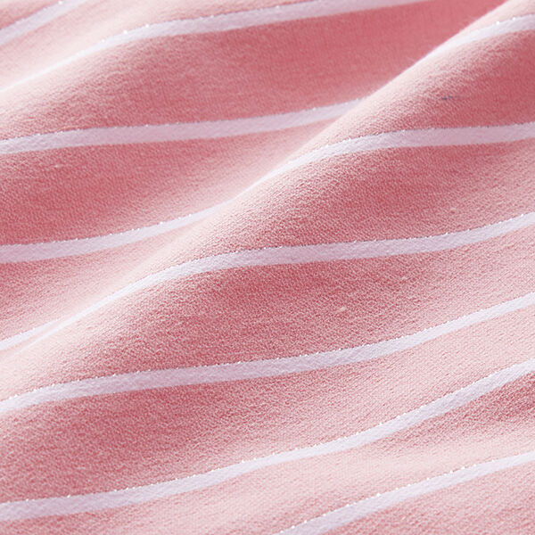 Viskose-Stretch mit Glitzerstreifen – rosa/weiss | Reststück 100cm