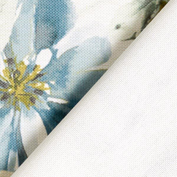 Dekostoff Pfingstrosen – blau/senf | Reststück 100cm