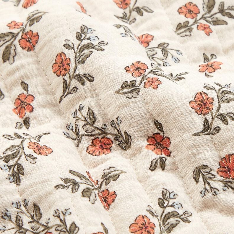 Musselin Steppstoff romantische Blumen – wollweiss/hellbeere, image number 3