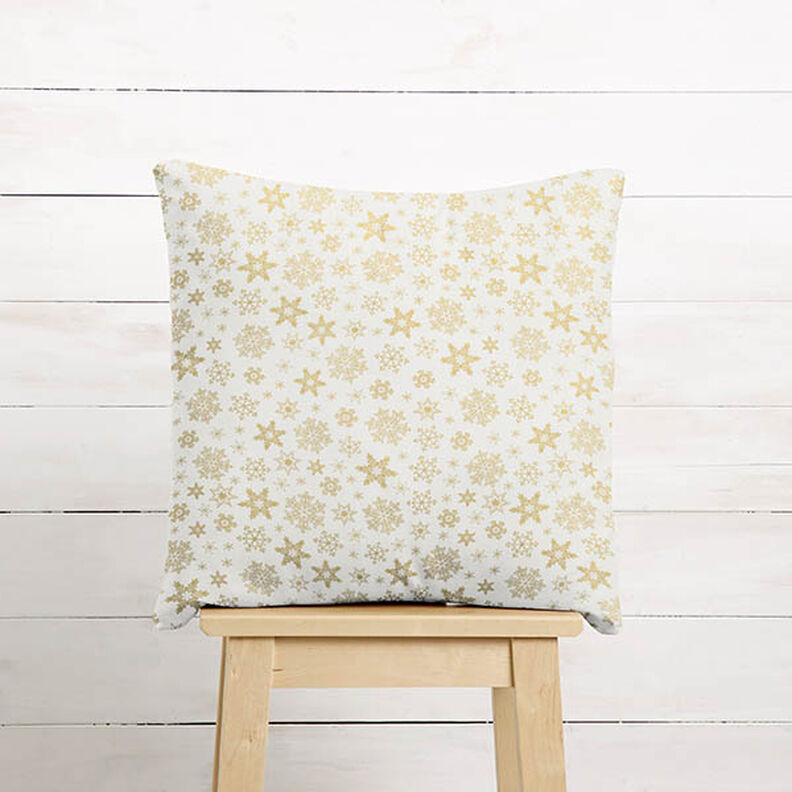 Baumwollstoff Popeline Schneekristalle – wollweiss/gold, image number 8