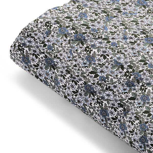 Baumwollpopeline Blumenmeer – wollweiss/jeansblau, image number 8