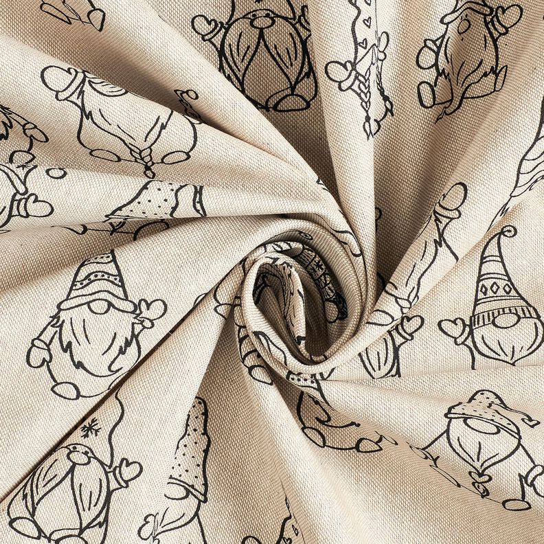 Dekostoff Halbpanama festliche Wichtel – natur/schwarz,  image number 3