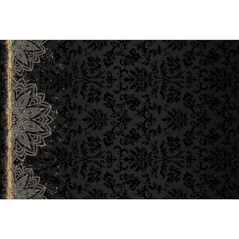 Baumwolljersey Bordürenstoff Mandala Baroque Gold Sprenkel | Glitzerpüppi – schwarz,  image number 4