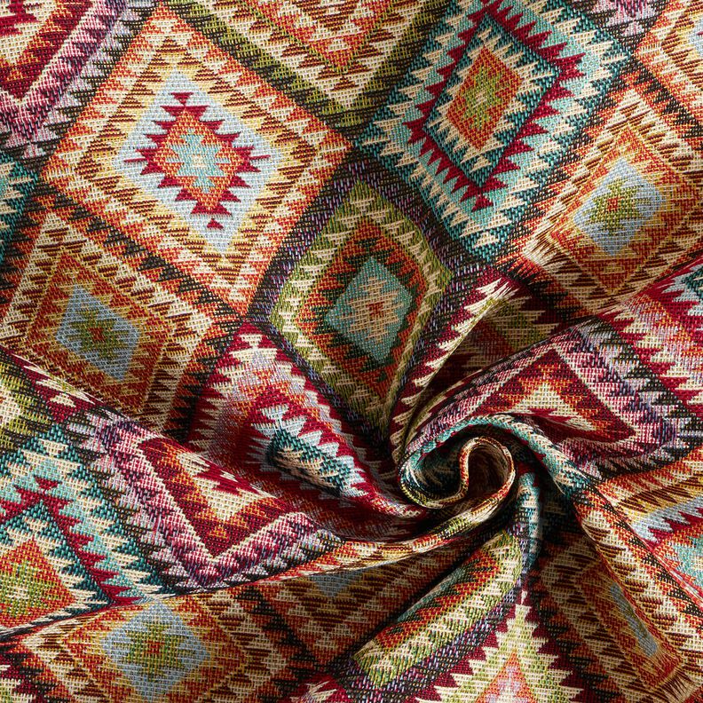 Dekostoff Gobelin zackige Rauten – hellbeige/karminrot,  image number 3