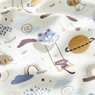 Baumwolljersey Tiere im Weltall – wollweiss/stahlblau, 